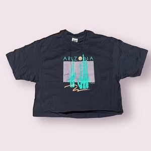 Vintage 1990s Arizona Cropped Black Souvenir Single Stitch Graphic T-Shirt
